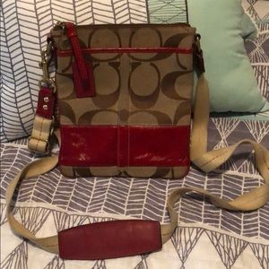 Coach Signature Khaki with Red Strip Crossbody